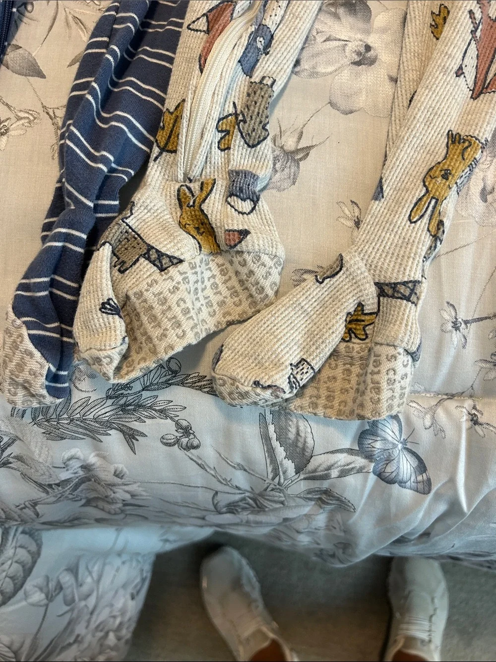 Kids One-Piece Footed Pajamas in Cream and Blue - Cozy Sleepwear- 24 month